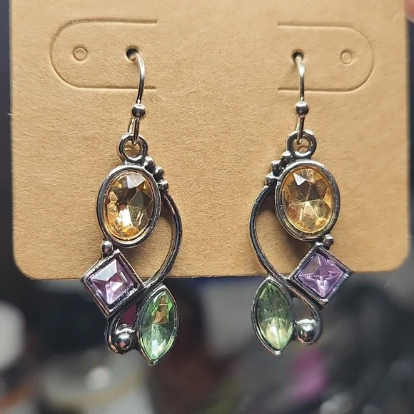 Silver Earrings with Citrine, Amethyst & Peridot #408 - Picture 3 of 5
